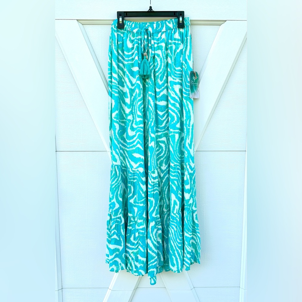 True Destinations Aqua Animal Print Palazzo Pants